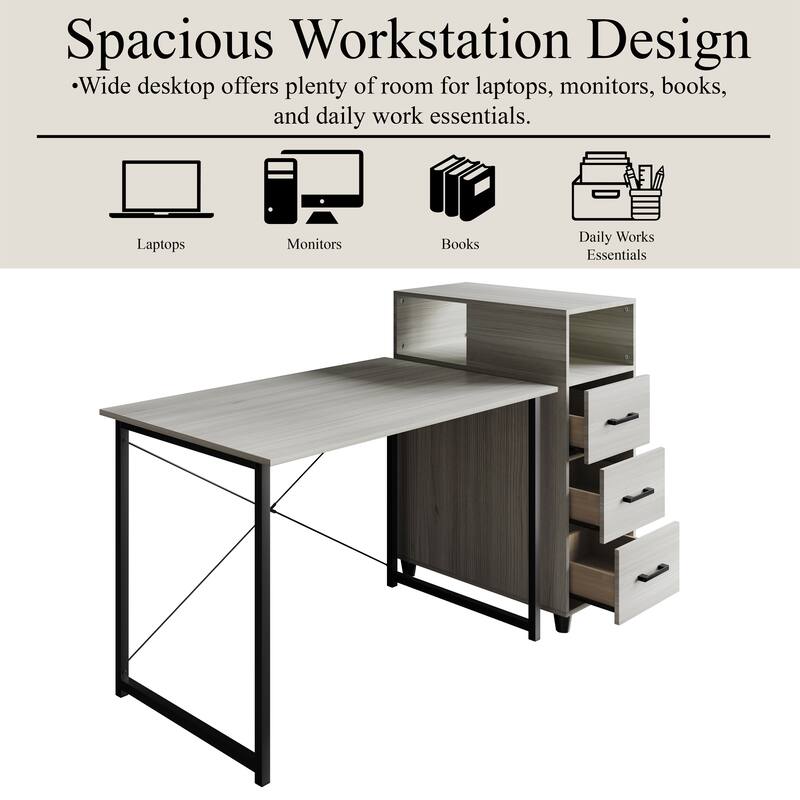 CraftPorch Shabby Chic Writing Desk with Side Cabinet