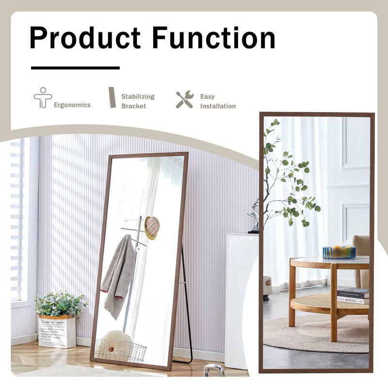 Roomfitters Full-Length Mirror with Black Solid Wood Frame, 71"x31.5" Floor Standing or Wall-Mounted Dressing Mirror