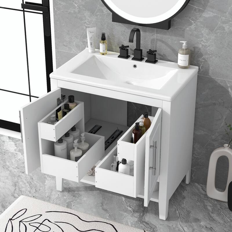 30" Bathroom Vanity with Sink, Multi-functional Cabinet with Doors and Drawers