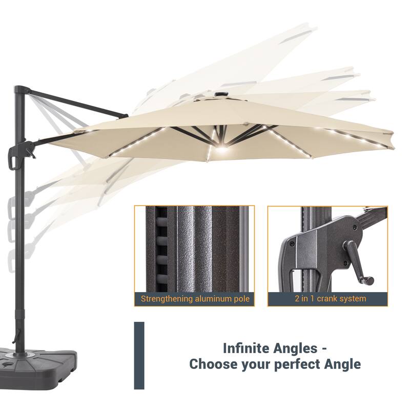 LIVOOSUN 11FT Huge Patio LED offset umbrella Cantilever Umbrella