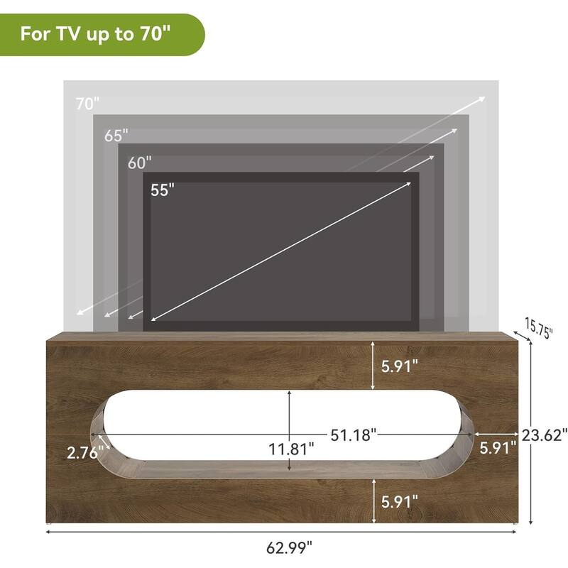 63" Entertainment Center for TVs up to 65 Inches, Wooden TV Console with Large Open Storage for Living Room