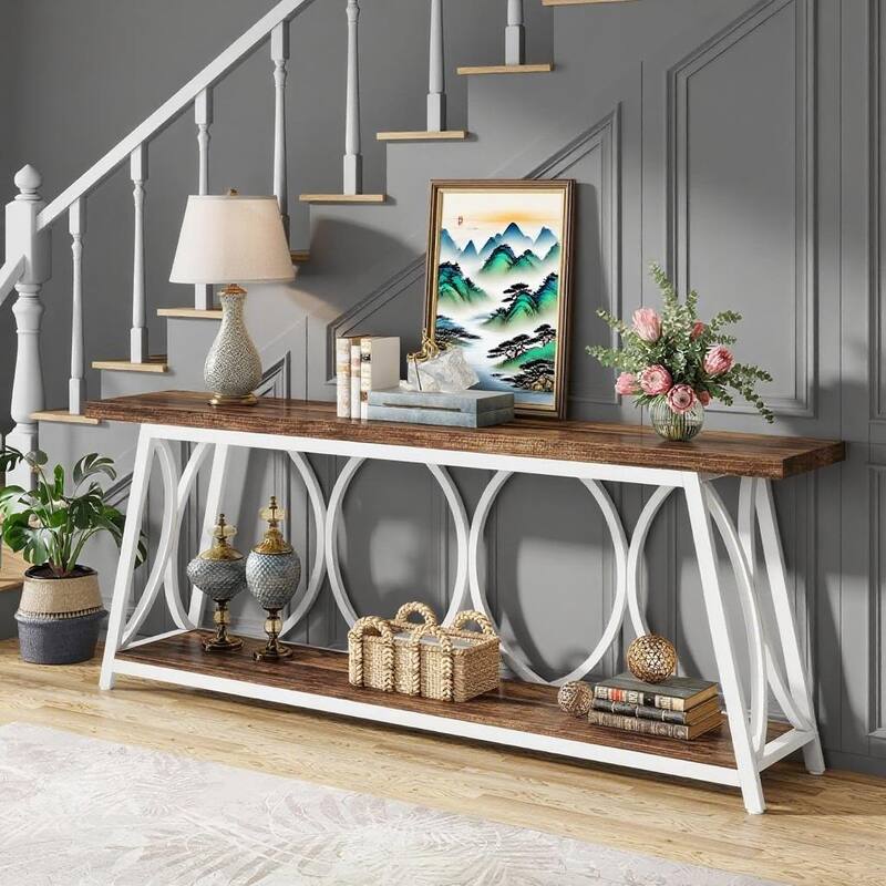 Particle Board Console Table Metal Frame with Shelf - 70.87” L x 11.81” W x 31.5” H