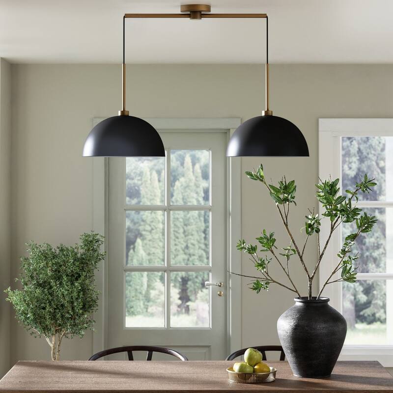 Nathan James Percy Modern 2-Light Pendant Island Light Fixture, Hanging Lights with Metal Shade and Adjustable Cord - Black