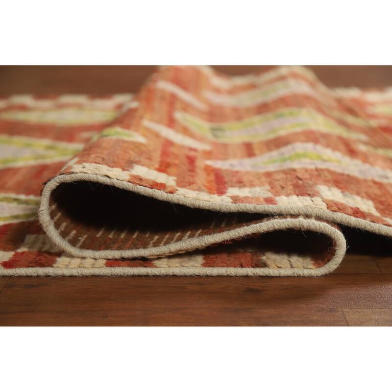 Orange Moroccan Oriental Runner Rug Handmade Hallway Wool Carpet - 3'5" x 15'10"