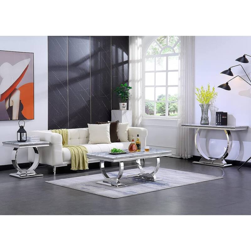 Modern metal End Table with Square Gloss Top and with metal U-shaped base