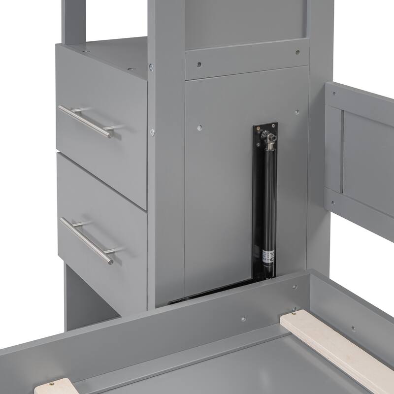 Modern Queen Murphy Wall Bed with Storage Shelves, Drawers, and Built-in LED Lighting