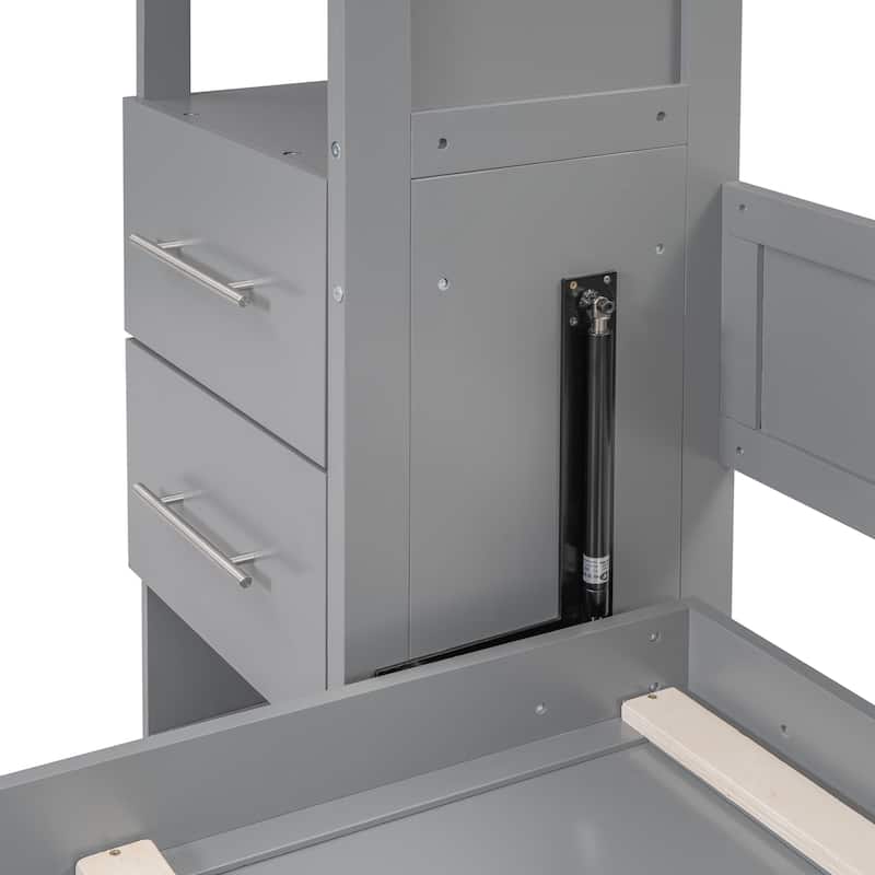 Murphy Bed Foldable Bed with Two 4-Layer Shelves Space Optimizing Wall Bed with 4 Drawers and LED Lights for Bedroom Apartment