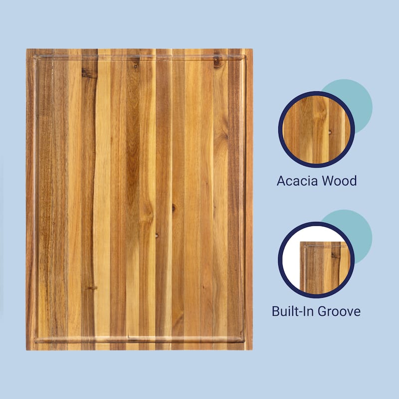 Eldridge Extra Large 24 in. W x 18 in. D Handcrafted Acacia Wood Grain Thick Reversible Cutting Board with Juice Grooves