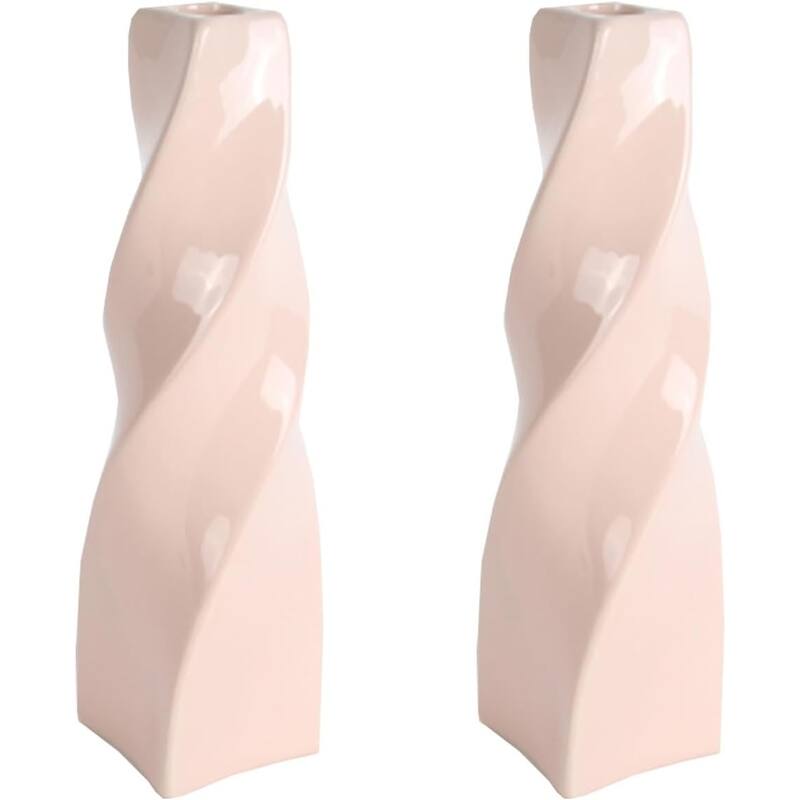 Vanilla Tall Curvy Santa Fe Style Ceramic Candlesticks Set of Two