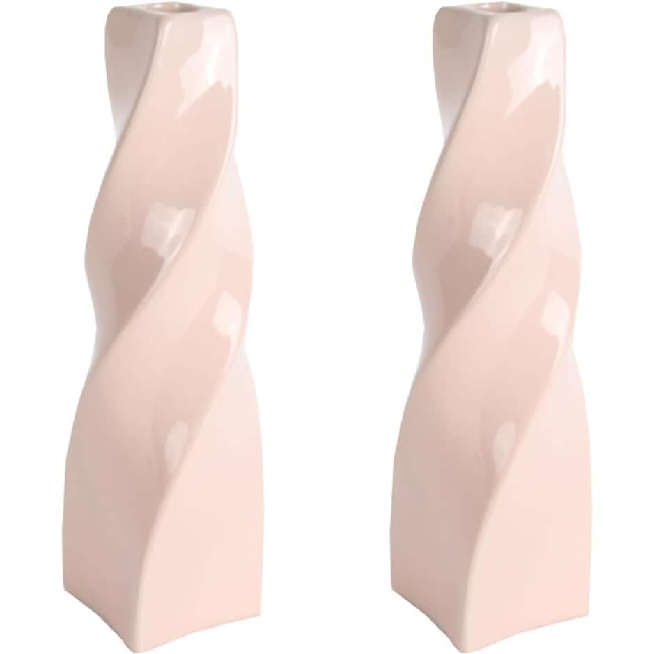 Vanilla Tall Curvy Santa Fe Style Ceramic Candlesticks Set of Two