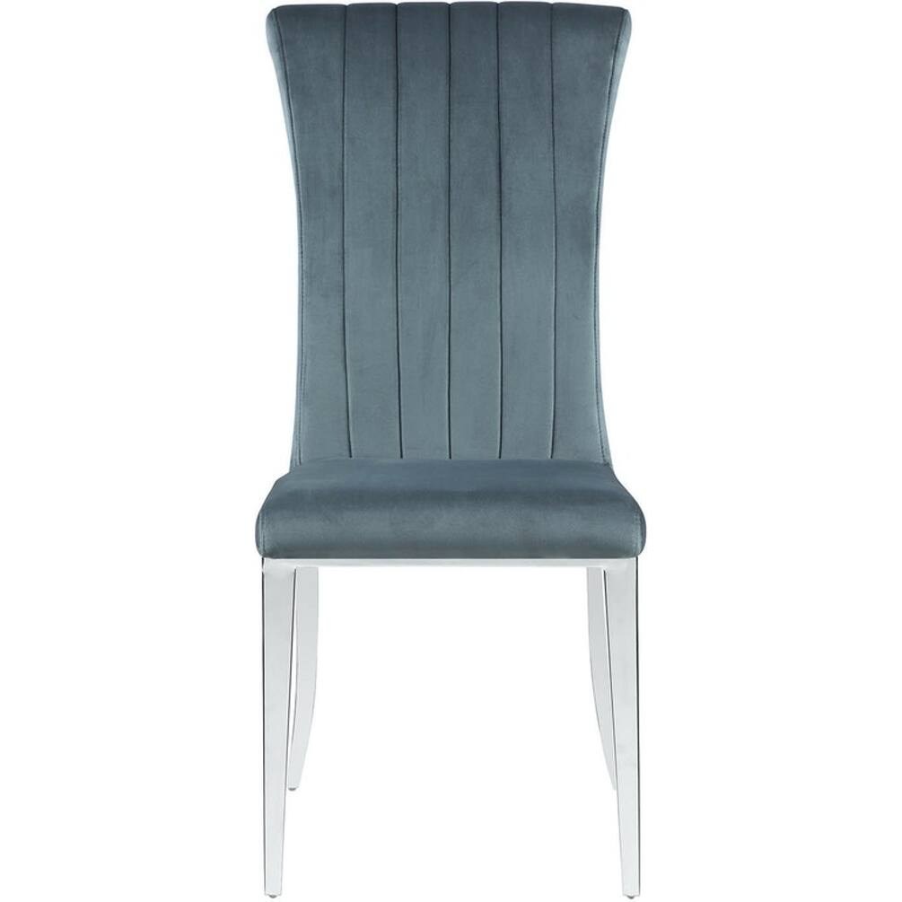 Glamorous Design Grey Velvet Dining Chairs with Chrome Base (Set of 2