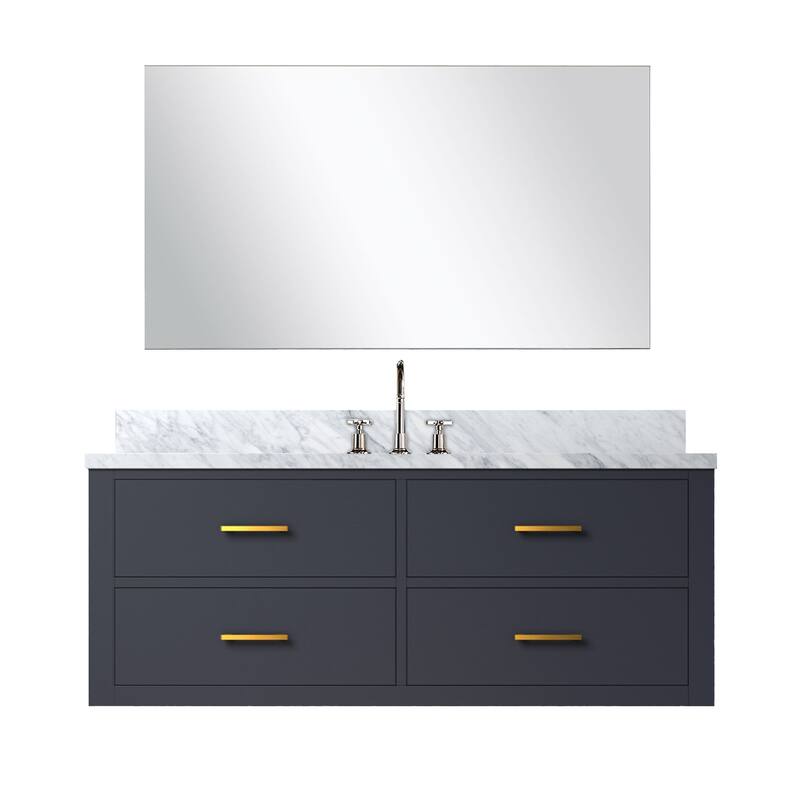 Castor Bath Vanity with Carrara Marble Top, Sink, Mirror and Faucet - 48 inch - Blue