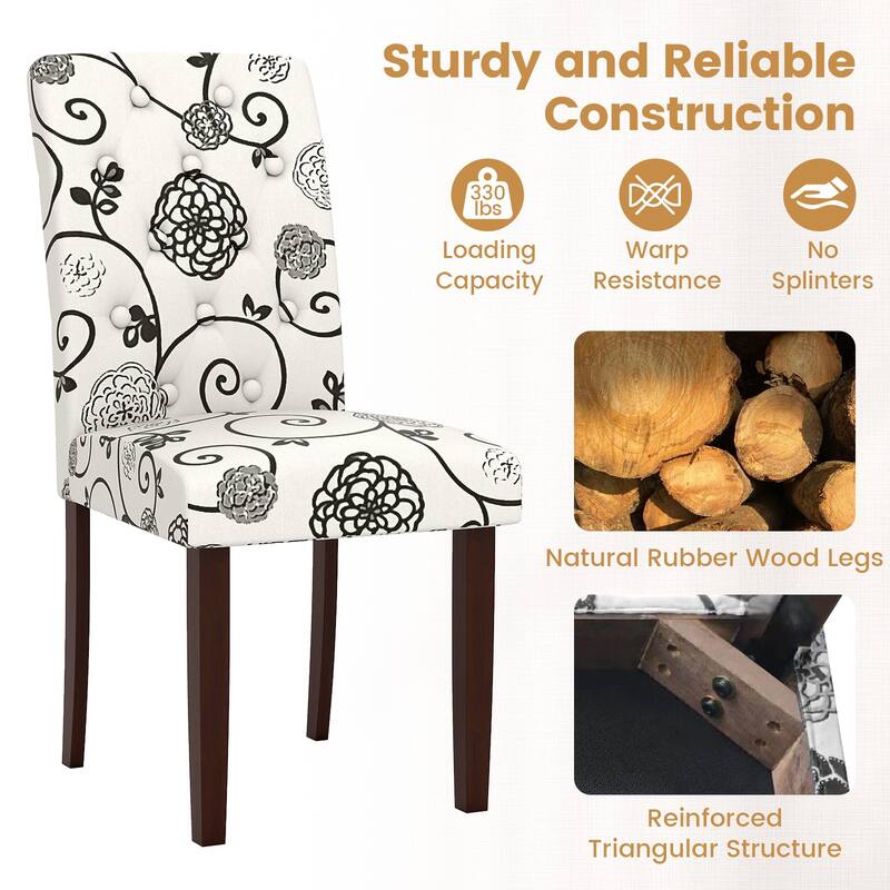 Stylish Upholstered Parson Dining Chair Set with Tufted Back Rubber Wood Legs and Soft Fabric Seat - 18" x 24" x 37"