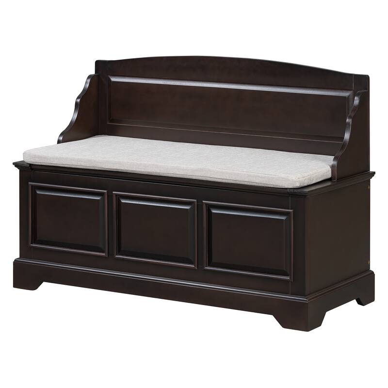 Shoe Storage Bench Wooden Entryway Bench with Linen Cushion