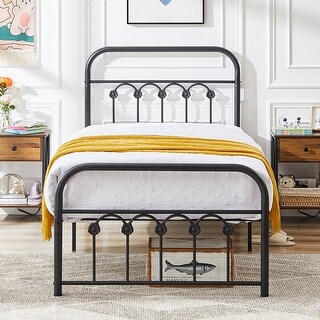 VECELO Industrial Metal Platform Bed Frame with Headboard Twin/Full/Queen/King Size Bed