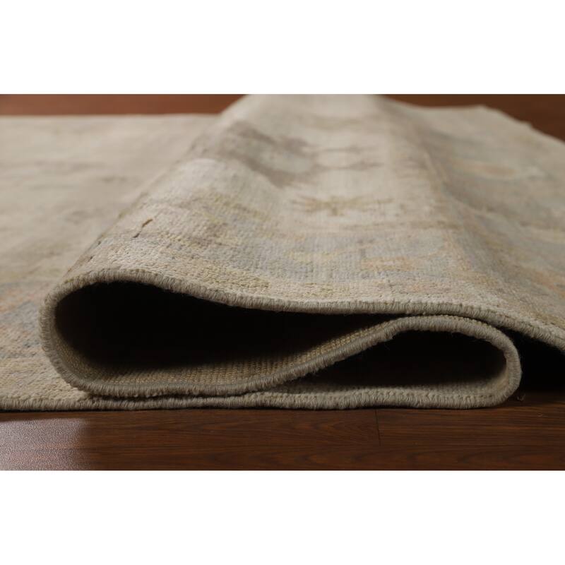 Hand Knotted Oriental 100% Wool Carpet Transitional All-Over Beige & Ivories Oushak Area Rug - 9' 9'' X 8' 2''