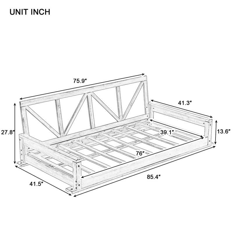 Acacia Wood Twin Size Patio Swing Bed, Porch Swing Hanging Bed Frame