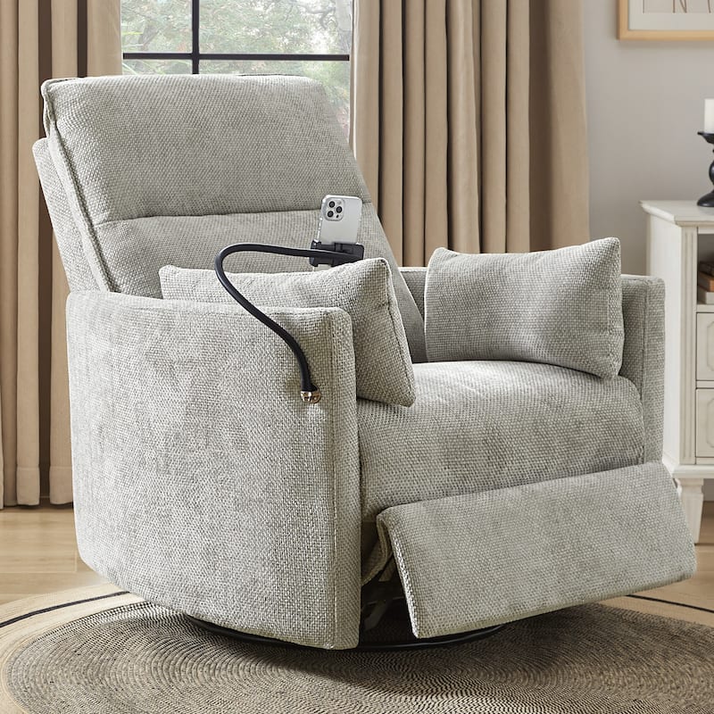 Barry Modern 38" Power Rocking Swivel Nursery Recliner with USB Ports by HULALA HOME - Light Grey