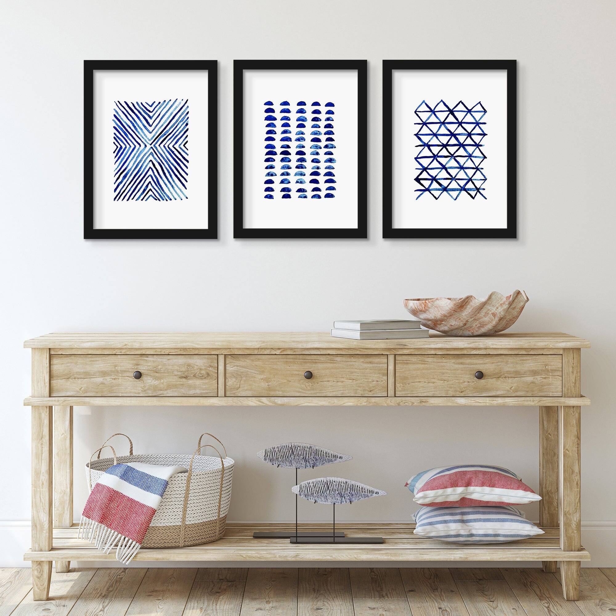 Indigo Patterns Teresa Marie Magdalene Abstract 4 3 Piece Framed