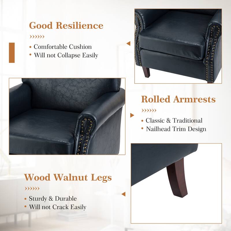 Levi Transitional Leather Armchair with Nailhead Trim Rolled Arms by HULALA HOME