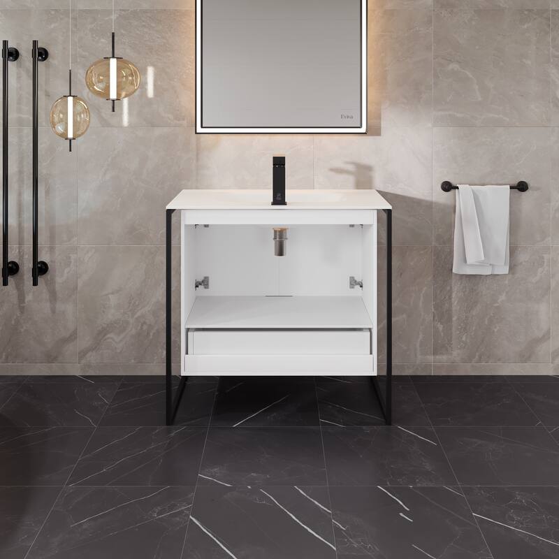 Eviva Onyx Wall Mount Bath Vanity with Solid Surface Top