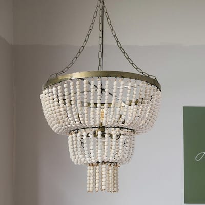 2-Tier Draped Wood Bead Chandelier