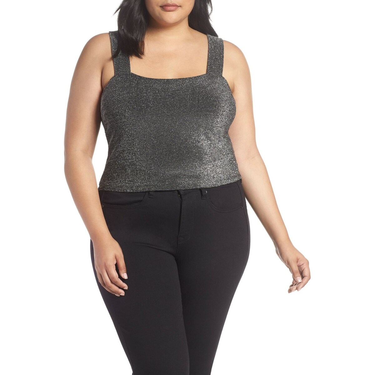 Shop Leith Womens Top Nsilver Size 3x Plus Shimmer Square Neck