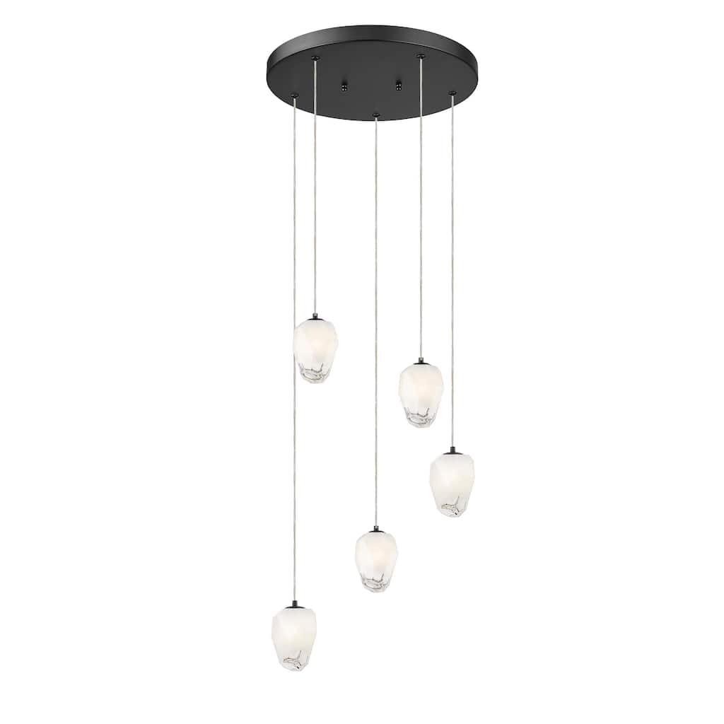 5-Light Black Chandelier With White Glass Shades