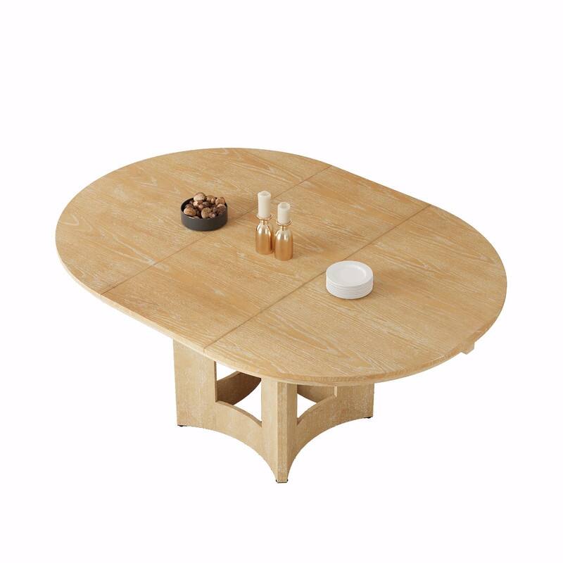 Farmhouse Extendable Round Dining Table with 16" Removable Leaf, Space-Saving Kitchen Table for Small Spaces