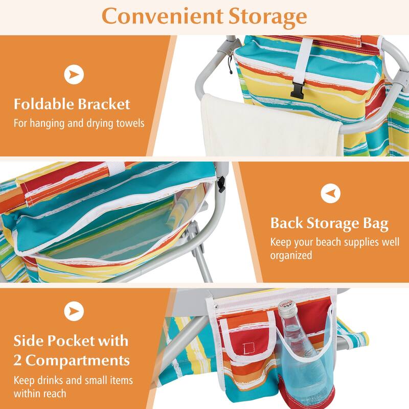 Oxford Fabric Adjustable Beach Chair with Aluminum Frame and Storage - 26" L x 25.5" W x 31" H
