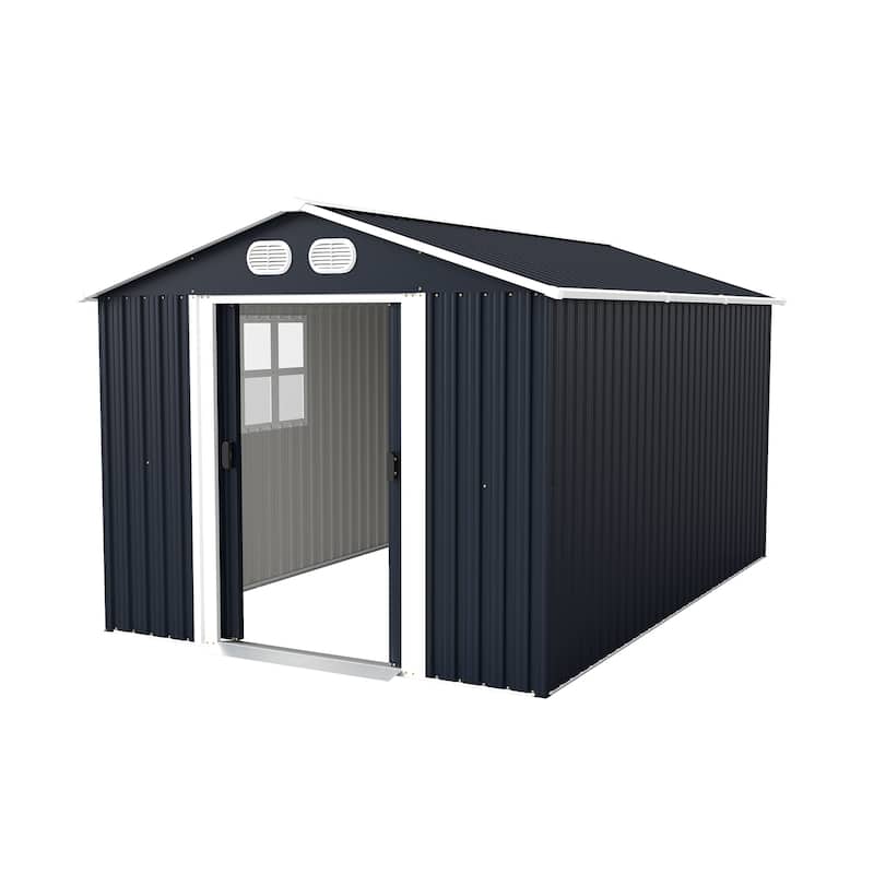 8x12 FT Outdoor Metal Storage Shed, Large Storage Sheds with Sturdy Frame Structure, Metal Garden Tool Shed with Lockable Door