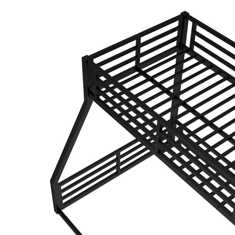 Roomfitters Twin over Full/Queen Metal Floor Bunk Bed Frame, Heavy-Duty Noise-Reduced Design, Black