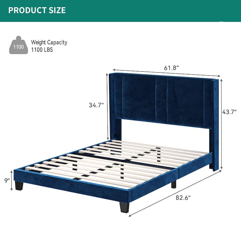Velvet Upholstered Platform Bed Frame