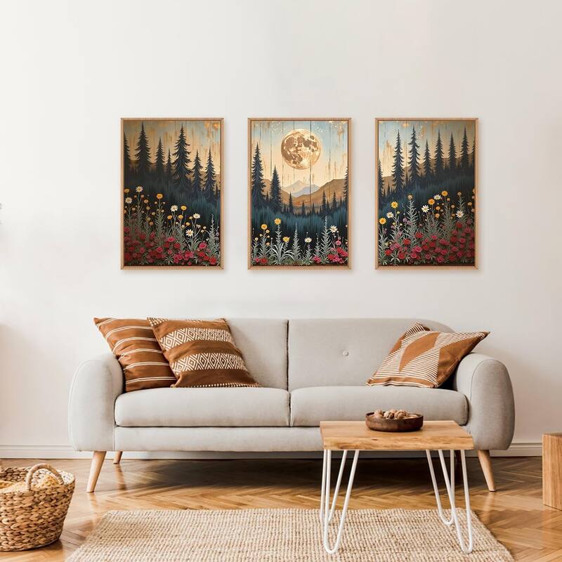 Wildflower Forest Mountain Wall Decor, Nature Pine Tree