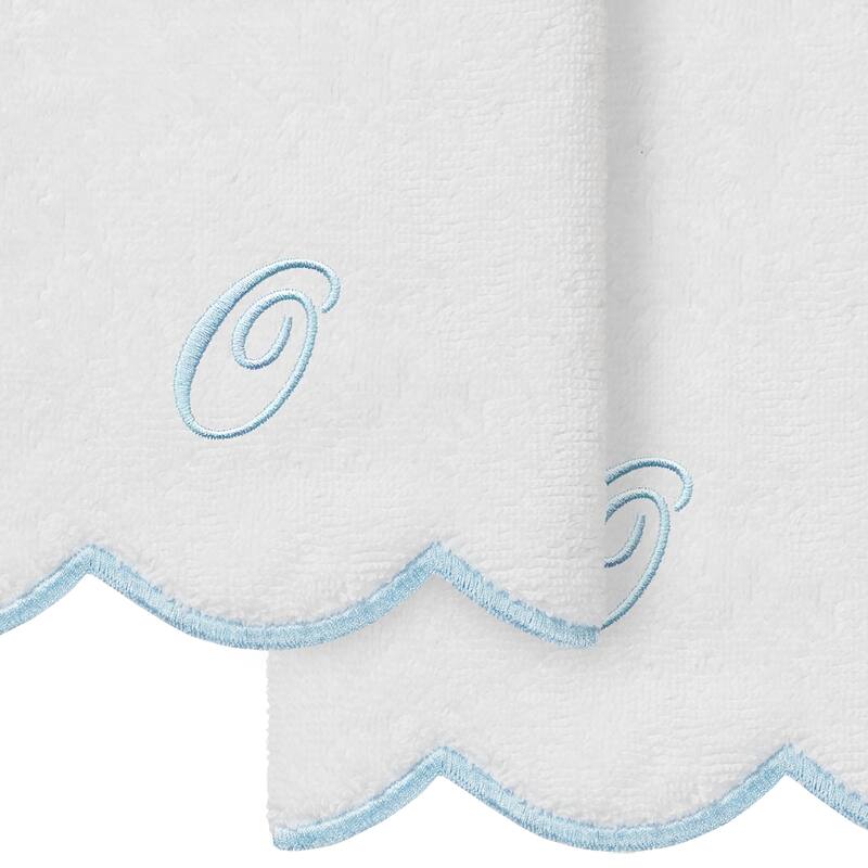 Authentic Hotel and Spa 100% Turkish Cotton Blue ADORNIA Scallop Personalized 2 Piece Fingertip Towel Set - 2 Fingertip Towels