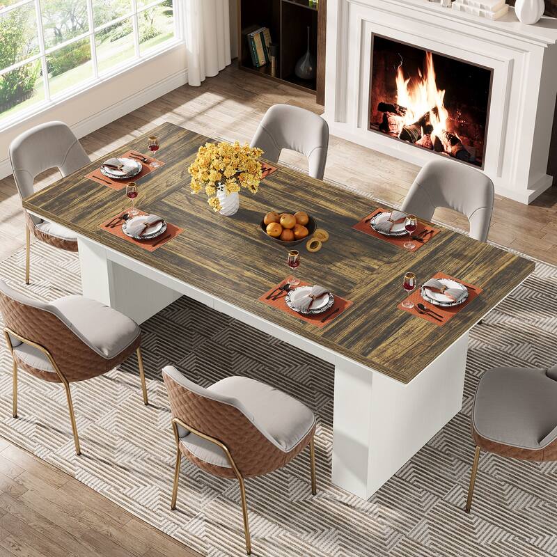 63" Dining Table for 4-6 People, Farmhouse Dining Room Table Rectangle Kitchen Table