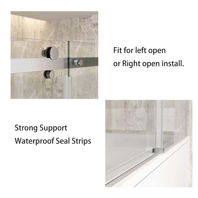 60''W Glass Frameless Shower Door, Shower Sliding Door in Black/Chrome