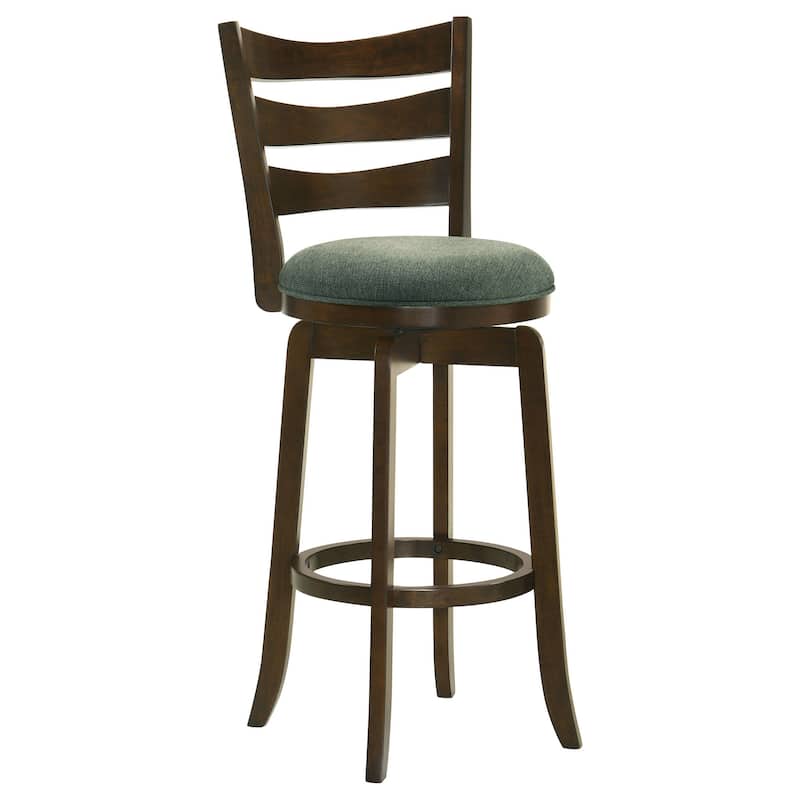 Mona Swivel Barstool Chair, Hunter Green Fabric, Dark Cherry Brown Finish