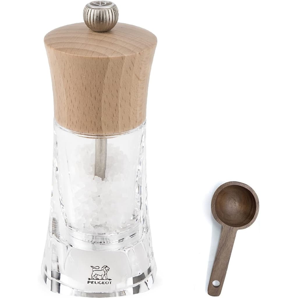 Peugeot - Oleron Manual Mill Salt Mill- Transparent Adjustable Grinder - Acrylic and Beechwood, Natural, 5.5 Inches