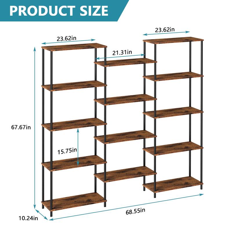 Industrial Bookshelf with 2 Anti-Tipping Strap
