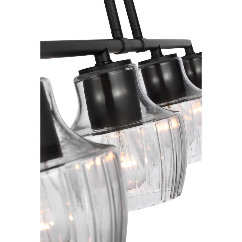 Destin 4 Light Island Pendant Medium Base 60 Watt Black And Silver Accent Finish Clear Ribbed Glass
