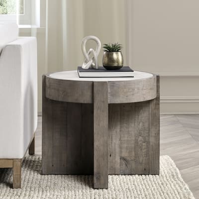 Classic Home Sonoma 26" Round Reclaimed Pine End Table in Distressed Gray