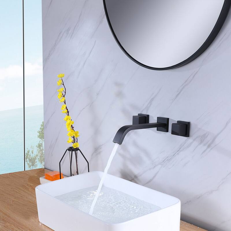 Matte Black Two Handle Wall Mount Bathroom Faucet