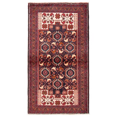 ECARPETGALLERY Hand-knotted Royal Baluch Black, Red Wool Rug - 3'3 x 6'4