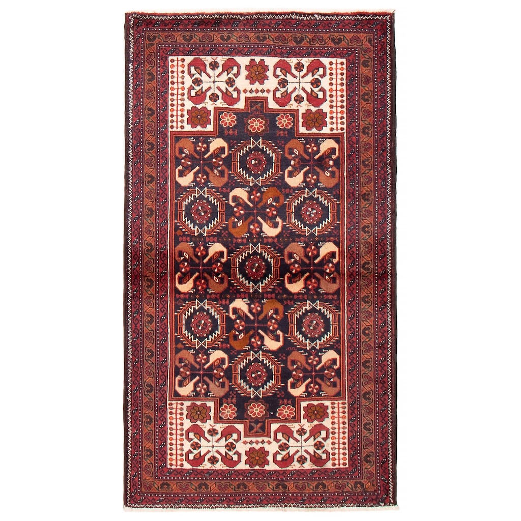 ECARPETGALLERY Hand-knotted Royal Baluch Black, Red Wool Rug - 3'3 x 6'4