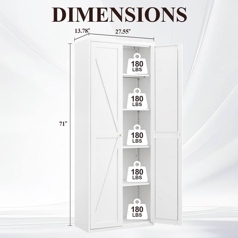 2 Doors Metal Storage Cabinet Kitchen Pantry Cabinet With Adjustable Shelves Tall Steel Cabinet Locker