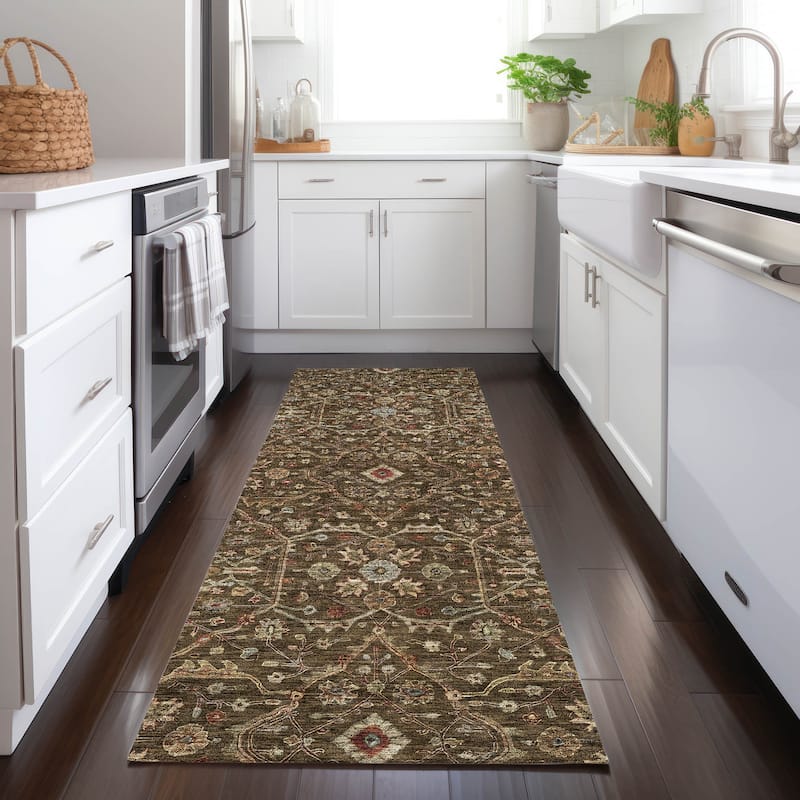 Machine Washable Indoor/ Outdoor Traditional Persian Chantille Rug - Chocolate - 2'3" x 7'6"