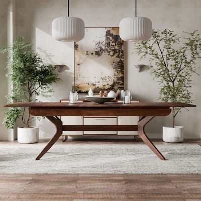Furniture of America Abigail IV Mid-Century Modern Walnut Extendable Self-Storing Dining Table