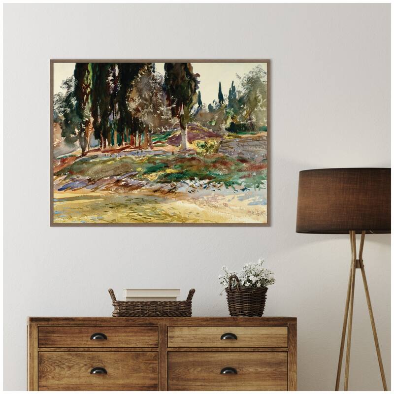 Kate and Laurel Cypress Trees at San Vigilio Lake Garda John Singer Sargent by Nostalgia Prints Framed Canvas Wall Art Print