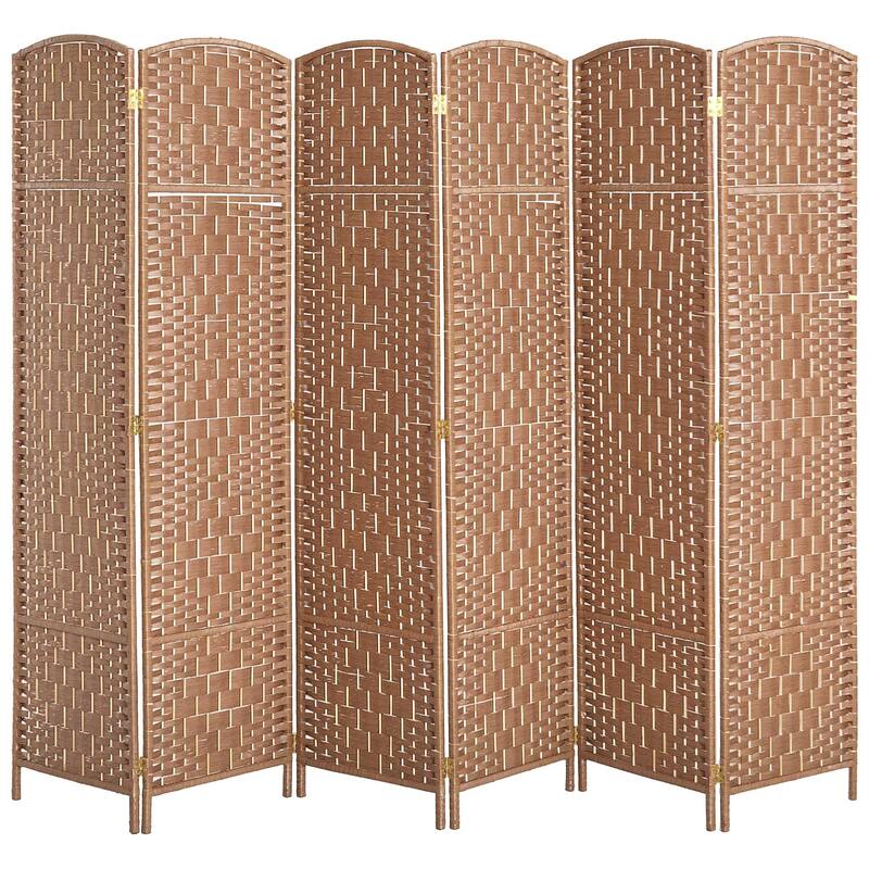 HomCom 6' Tall Wicker Weave Six Panel Room Divider Privacy Screen - Natural Blonde Wood
